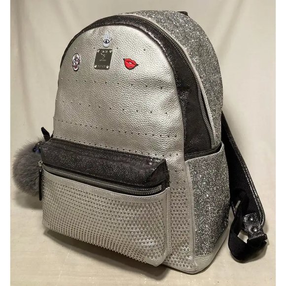 MCM Special Edition Silver Leather Swarovski Crystal Backpack with Rabbit Charm main image 10